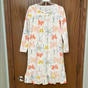 CARTERS UEC Girls Size 6-7 White Fleece Nightgown Butterflies Pink Blue Yellow